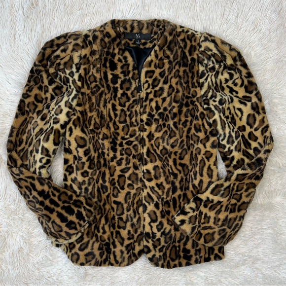 RLZ Racheal Zoe faux fur jacket leopard print puff sleeves mob wife Sz O - Picture 2 of 16